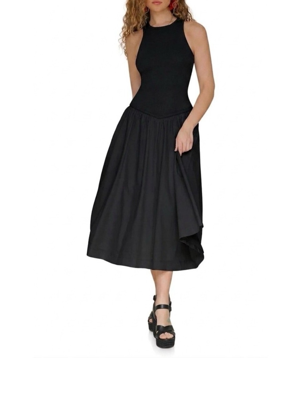 BNWT Avec Les Filles subtle drop waist black dress
